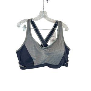 NWT Yvette Sports Bra Yoga Gym Padded Crisscross Strap Mesh Urban Ash 48D-F